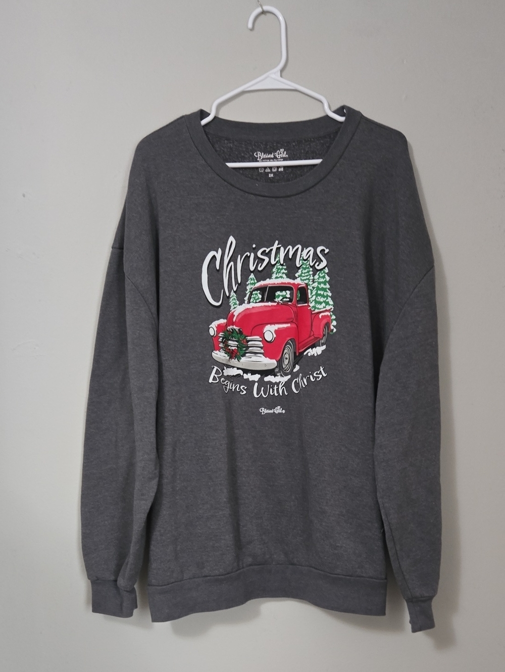 Christmas Graphic Crewneck Sweatshirt - Gray with Red Truck